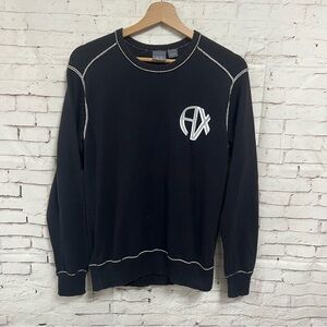 Armani Exchange Men Medium Crew Sweater Black White Y2K Cotton Wool Pullover
